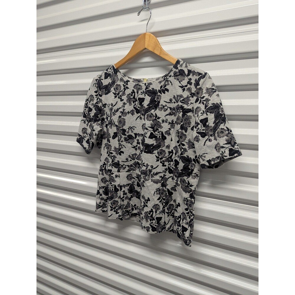 Talbots Size Medium Black and Gray Peplum Top with Floral Print